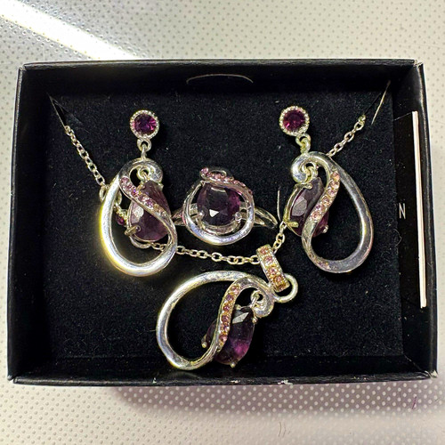Silver tone purple round - purple,