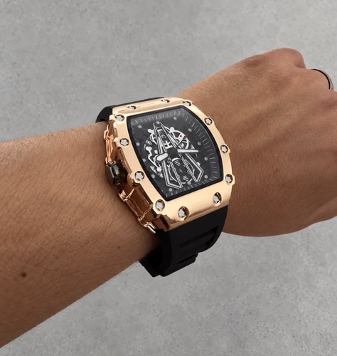 Rose gold watch tonneau - gold, barrel
