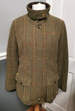 JOULES Field Jacket Coat 'Mr Toad' Green 100% Wool Tweed Check  Size 16 £249.00