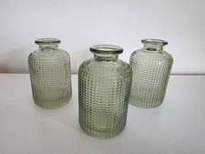 Set of 3 Green Glass Bud Vases