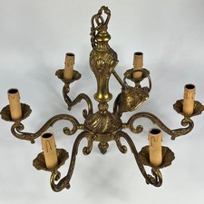 Vintage French Extra Large 6 Arm Ornate Heavy Brass Electric Ceiling Light