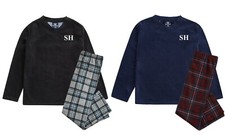 Boys Personalised Check Fleece Pyjamas Lounge Wear 7 upto 15 Yrs