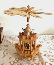 Vintage German Wooden Christmas Nativity Carousel Rotating Movement
