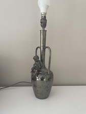 Rare Unusual Plated Table Lamp With Cherub Putti Playing Violin Vintage Antique