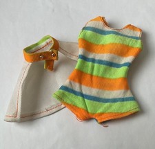 Vintage 1973 Sindy Funtime Outfit Striped Swimsuit & Wrap Skirt