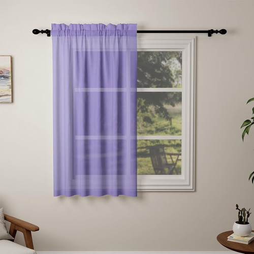 Purple voile curtains - 45, drop