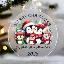 Personalised Acrylic Christmas Bauble Penguins Family Ornament Xmas Tree Decor