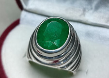 Oval Cut 9 Carat Rich Green Emerald Sterling Silver 925 Handmade Zamurd Men Ring