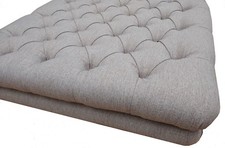 Square Chesterfield Buttoned Large Footstool  Coffee Table  Faux Linen Fabric
