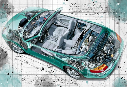 Line tech drawing porsche 996 - line,