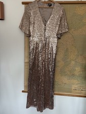 rock the jumpsuit Uk Size 10 Regular Rose Gold Flutter Sleeve Sequin Party