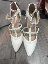 Primark Women’s High Studded Ankle Strap Heels White Size 4