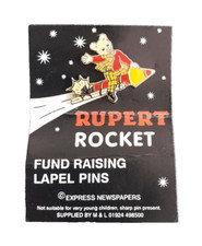 RUPERT BEAR IN ROCKET ENAMEL PIN BADGE