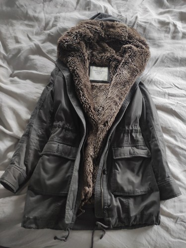 Faux fur lined twill parka - faux,