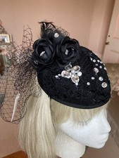 Black Lace Vintage Style Fascinator Hat Suit Mother Of The Bride Wedding Races 