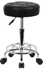 Round Rolling Stool Chair PU Leather Height Adjustable Swivel