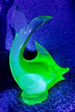Vintage Murano Fish Uranium Glass | Green & White | Depression / Vaseline Glass