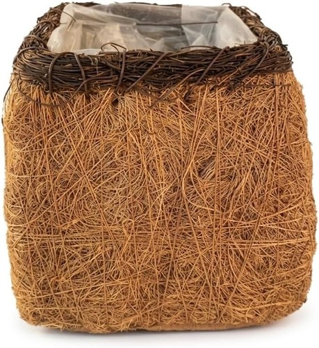 Coco fibre rattan cube planter - rattan,