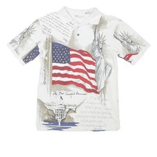 AMERICAN SUNRISE Mens White Short Sleeve Liberty Print Polo Shirt S Cotton Blend