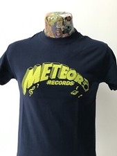 METEOR RECORDS NAVY & YELLOW PRINTED T SHIRT ROCKABILLY 50'S FREEPOST UK