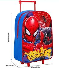Boys Kids Spiderman Standard Folding Trolley Hand Luggage Bag Backpack for...