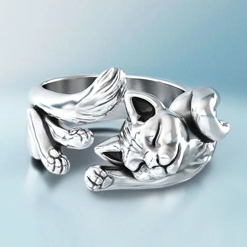 Vintage cat adjustable ring - cat,