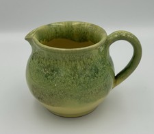 Vintage Stoneware Milk Jug Lovely Green Yellow Glaze Made In England 9cm Tall