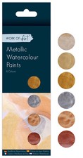 Set of 6 Metallic Colour Watercolour Paints Gold Bronze Silver Artists Art Craft