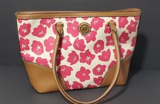Ann Klein Beach Tote Bag Pink White Floral Logo Handled Carry On Designer Large