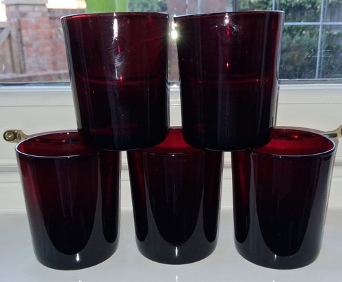 Ruby red glass tumblers - 5,