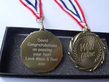 Personalised Engraved Gold Well Done Medal wedding Anniversary School Gifts 