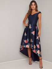 Chi Chi London Floral Print Bardot Dip Hem Midi Dress Size 6 BNWT