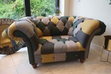 Chesterfield  patchwork oversize armchair / loveseat / cuddler tweed wool sofa