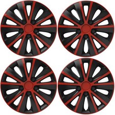 4 x 15" Alloy Look Red & Black Stripe Multi-Spoke Wheel Trims Hub Caps Covers