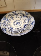 Pretty Vintage Saxon England Blue & White 6 Piece Fruit Set