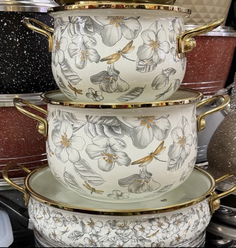 Floral enamel cooking pot - enamel,