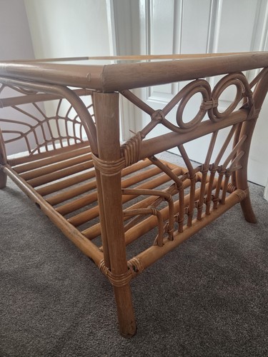Vintage rattan bamboo glass - bamboo,