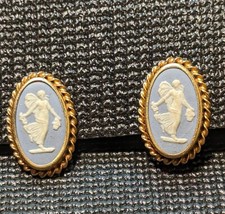 Wedgwood Rainbow Blue Cameo Earrings with Screw Backs GF Sterling Silver