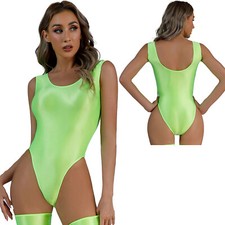 UK Womens Stretchy Glossy High Cut Bodysuit One Piece Smooth Shiny Dance Leotard