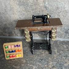 1/12 scale dolls house sewing machine table.  foot treadle and cotton reels box