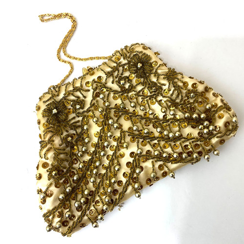 Vtg gold sequin dangle beaded - gold,