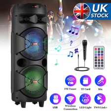6000W Bluetooth Speaker Portable Dual Sub Woofer Heavy Bass Party DJ System Mic