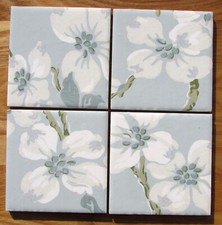 LAURA ASHLEY - Set of 4 Unique Ceramic Coasters - 'IONA - DUCK EGG BLUE'