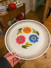 Vintage Round Italian Hard Plastic Serving Tray – Colourful Flowers – Retro! –