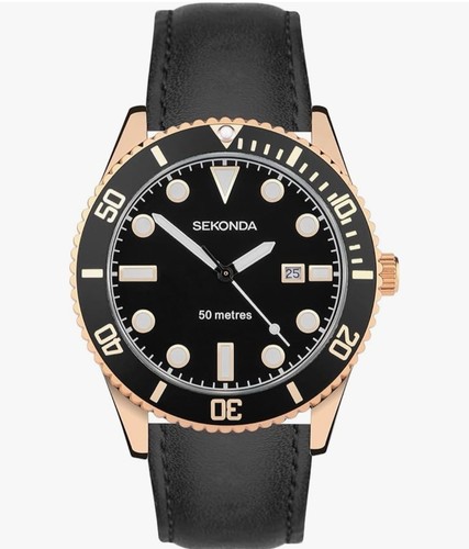 Sekonda men black leather - black,