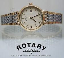 ROTARY WATCH Ladies TWO TONE GOLD PLATED SELF ADJUST BRACELET Great Gift Boxed