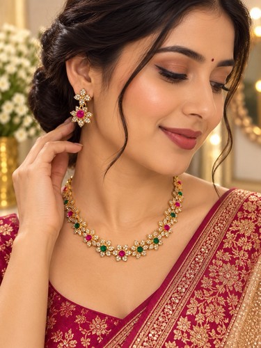 Gold tone floral - gold, necklace
