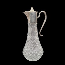 Antique Claret Jug E.R Zinc Crystal Cut Glass Decanter Silver Plated