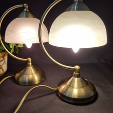 BHS vintage Gold Frosted Glass  Touch Table Lamps Pair Office Table Side