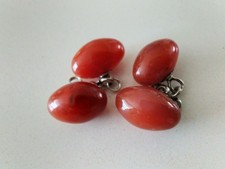 Antique Carnelian Cufflinks silver chain linked double 'faced eggs'